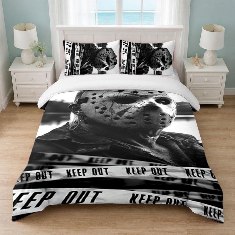 Freitag der 13. Jason Voorhees Schlafzimmer 3-teiliges Bettwäsche-Set Weiches Bettlaken Kissenbezüge Heim-Bettwäsche Dekoration