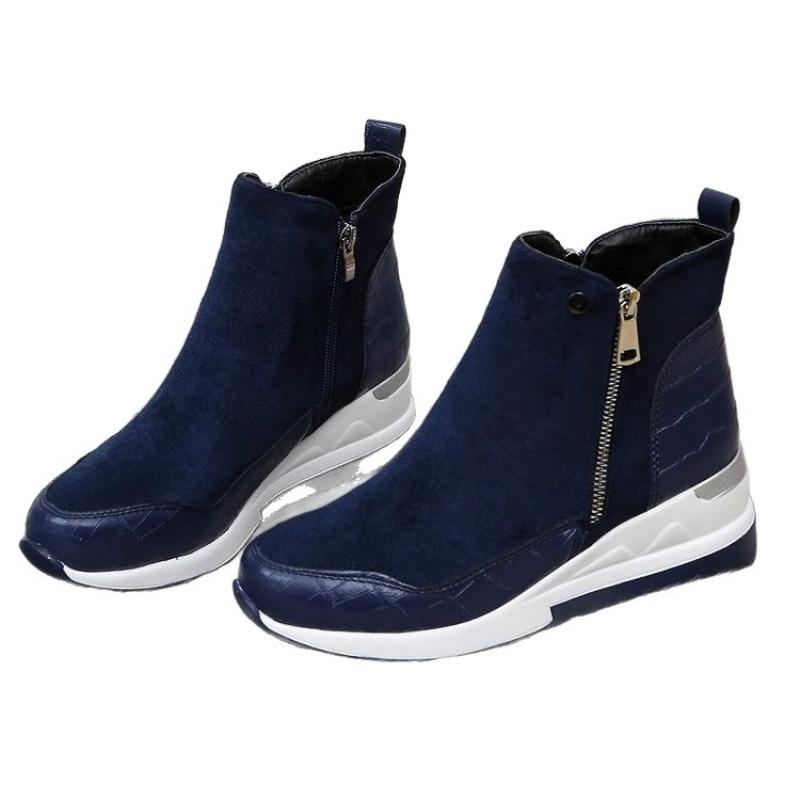 Winter 2025 New Side Zipper Wedge Boots Women's Platform Plus Size Fleece Warm Suede Snow Boots