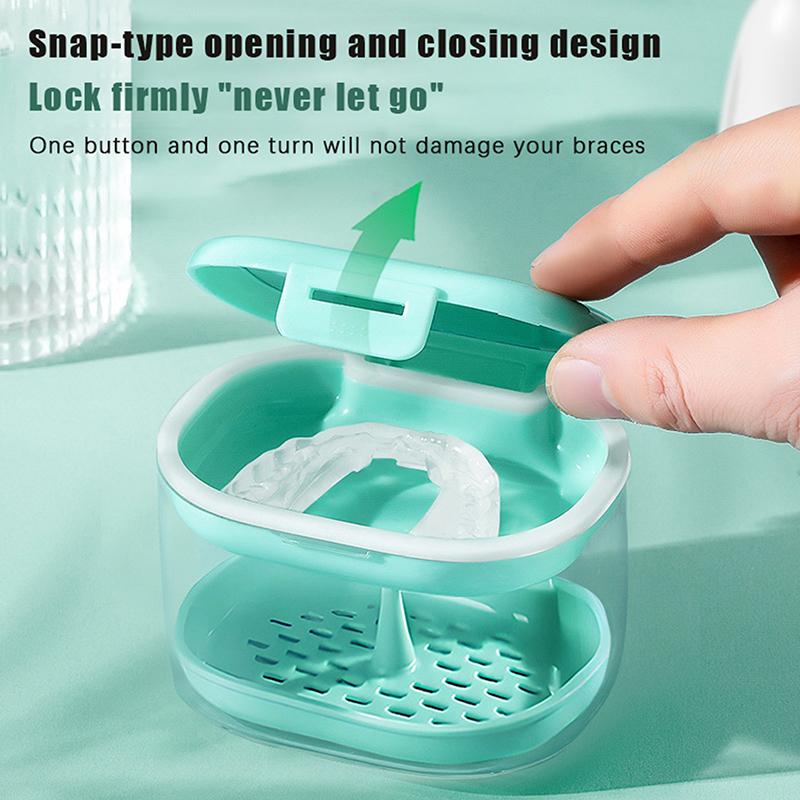 2 In 1 Multi-Layer Denture Retainer Case With Lid No-Leak Denture Bath Box Orthodontic Retainer Braces Storage Soaking Container