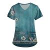 Plus SizePrinted Scrub Working Uniform Tops For Women's Cross V-Neck Print Short Sleeve Fun T-Shirts Workwear Tee With Pockets