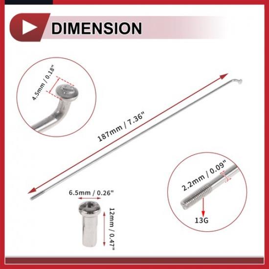 20Sets 13G Bicycle Spokes 187mm Bike Wheel Spokes 304 Stainless Steel