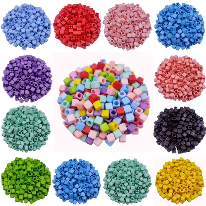 Creative 40Pcs 7mm DIY Square Loose Beads Charms Pendant Necklace Bracelet Candy Color For Jewelry Making