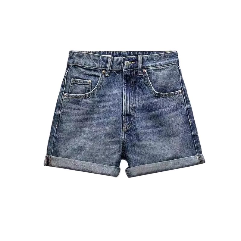 

Autumn New Women s Clothing Casual Straight High Waist Bottom Hem Decoration Denim Casual Casual Shorts 8727207 Blue L