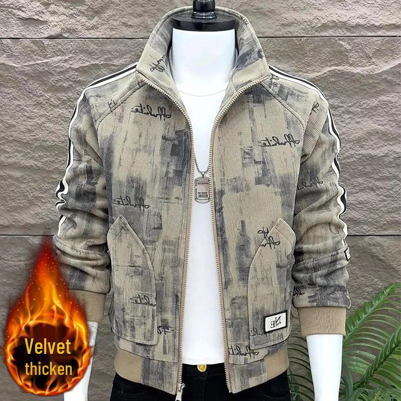 Men s Fashion Zipper Cardigan: 2025 Autumn/Winter Velvet-Lined, Warm, Trendy, Casual Jacket-Coat 4XL