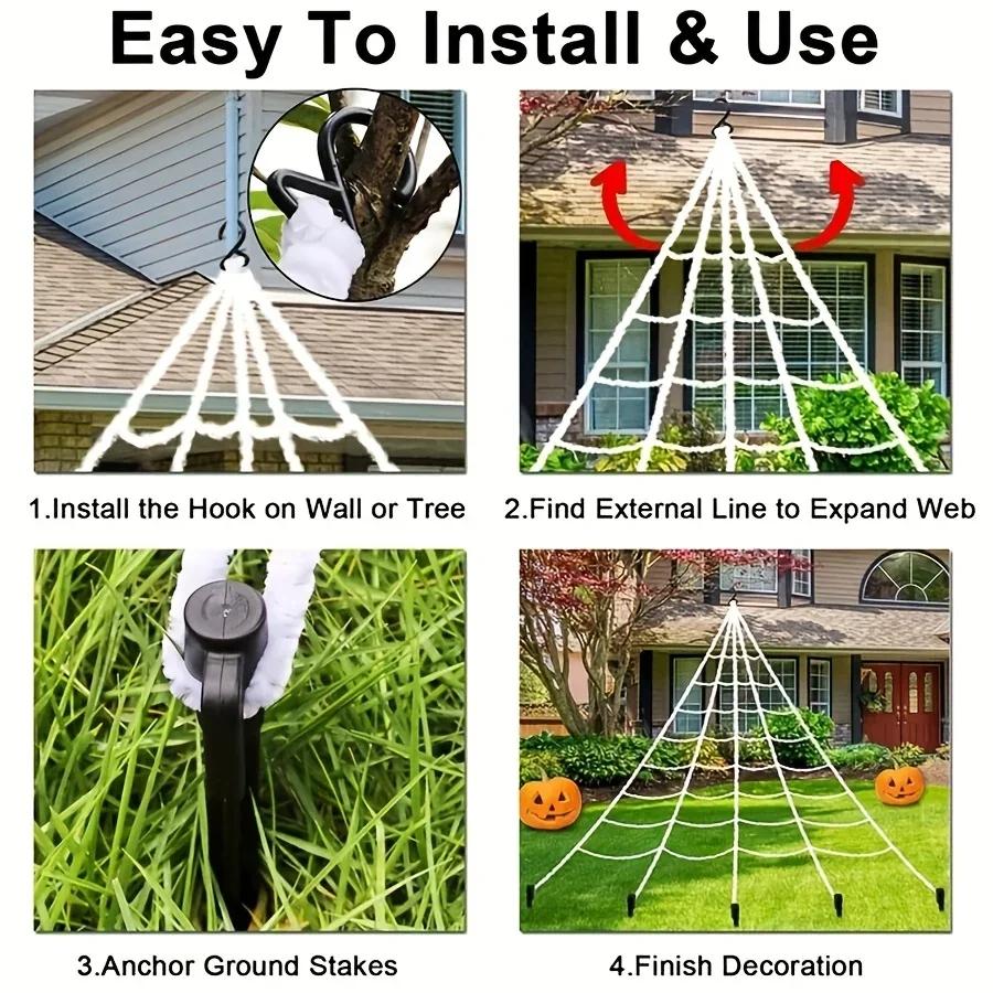 Halloween Triangle Spider Web,5M/7M Giant Simulation Spider Web,Halloween Props House Party Supplies Fake Webs Garden Decor