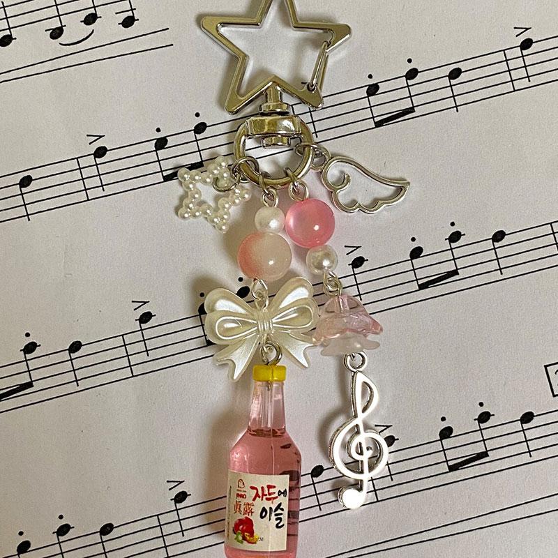 Aesthetic Y2k Beaded Green Japanese Melon Ramune Soda Star Keychain and Korean Soda Keychain