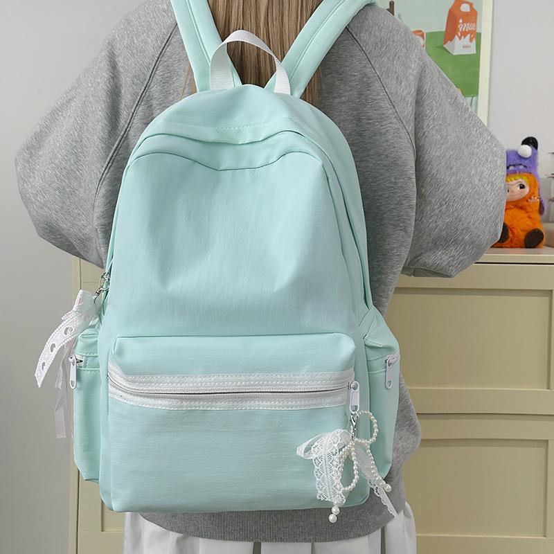 New Schoolbag Fresh and Sweet Japanese Style INS Niche Solid Color Large Capacity Backpack for Middle and High School Students with Bow Knots