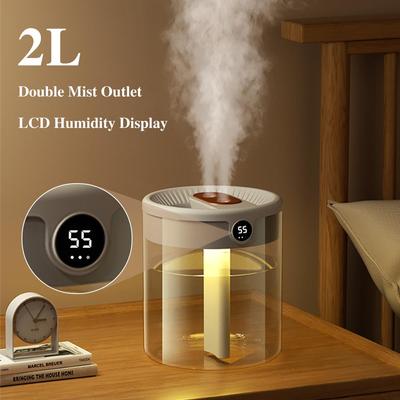 1 Pcs Air Humidifier 2L Large Capacity Double Nozzle, with LCD Humidity Display Fragrant Essential Oil Diffuser