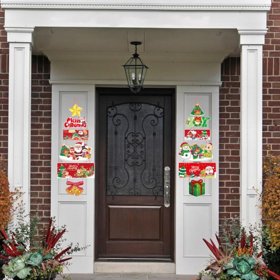 1 Pair Christmas Door Decoration Merry Christmas Hanging Sign Cartoon Santa Claus Snowman Holiday Decor for Home Wall Front Door
