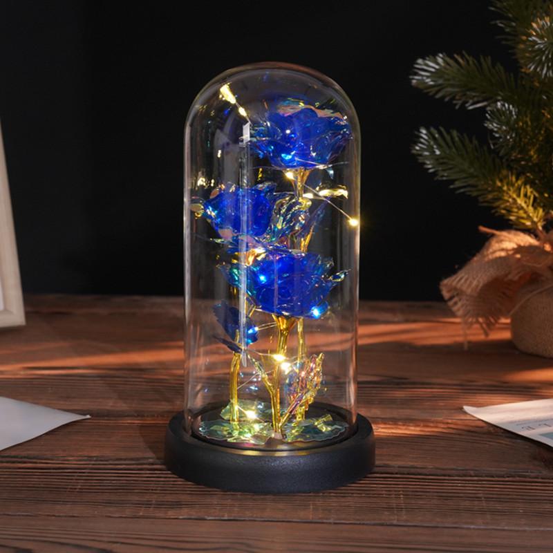 Three glass cover rose ornament creative Christmas Valentine's Day gift immortal flower gold foil night light