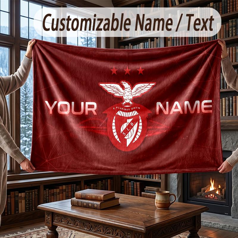 Personalisierte Flanell-Kuscheldecke mit Benfica FC Muster, Warme Heimdekoration