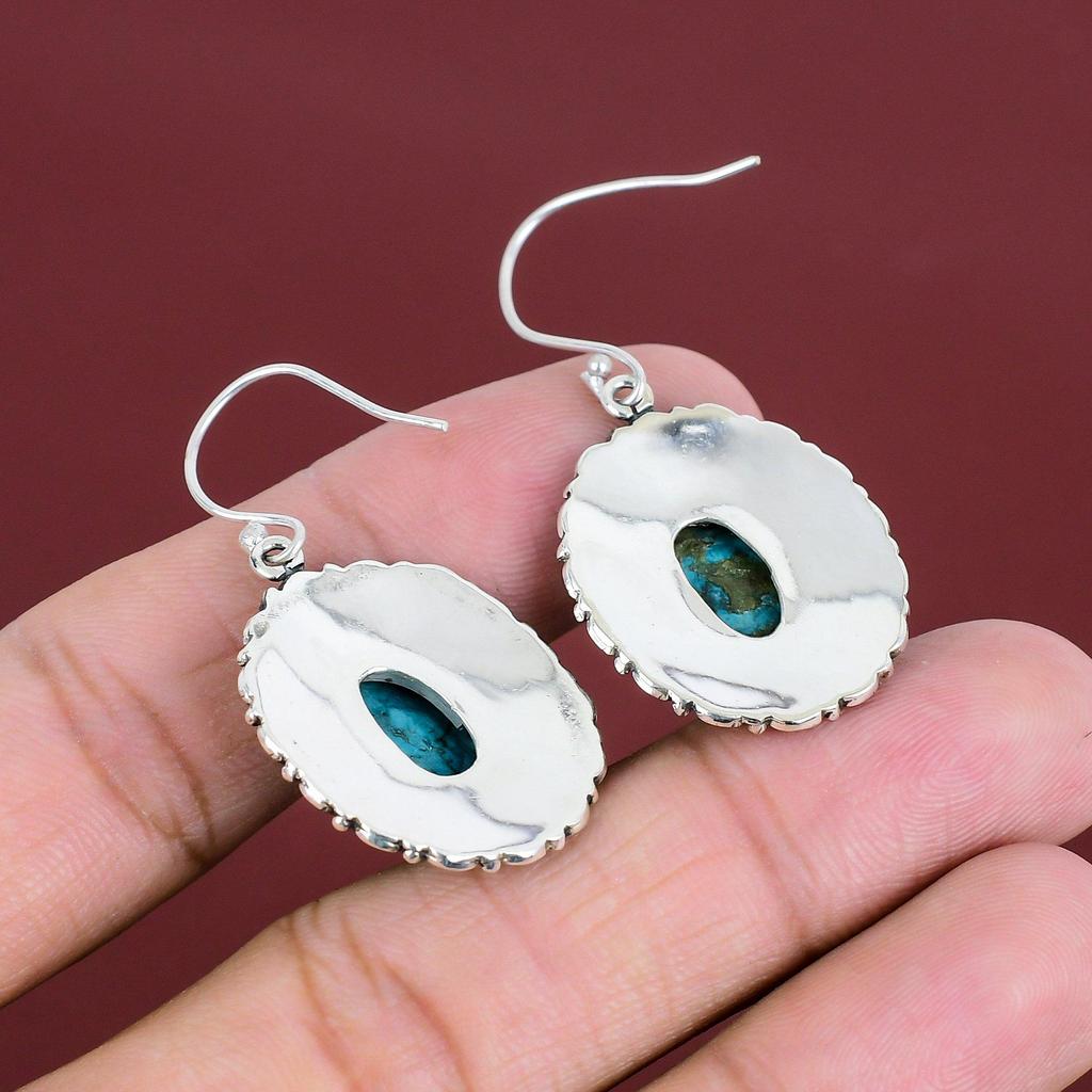 Türkis Ohrring Tibetisch 925 Sterling Silber Ohrring Handgefertigt Eleganter Schmuck Vintage Hängeohrring Echte Edelstein Ohrringe Geschenke für Ehefrau