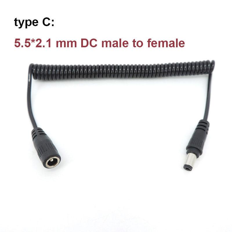 1.5m DC Male To Angel Male Female Plug Spring Power Cord Cable 5.5 X 2.5mm 5.5mm X 2.1mm Extension Cord for LED Strip USB Fan