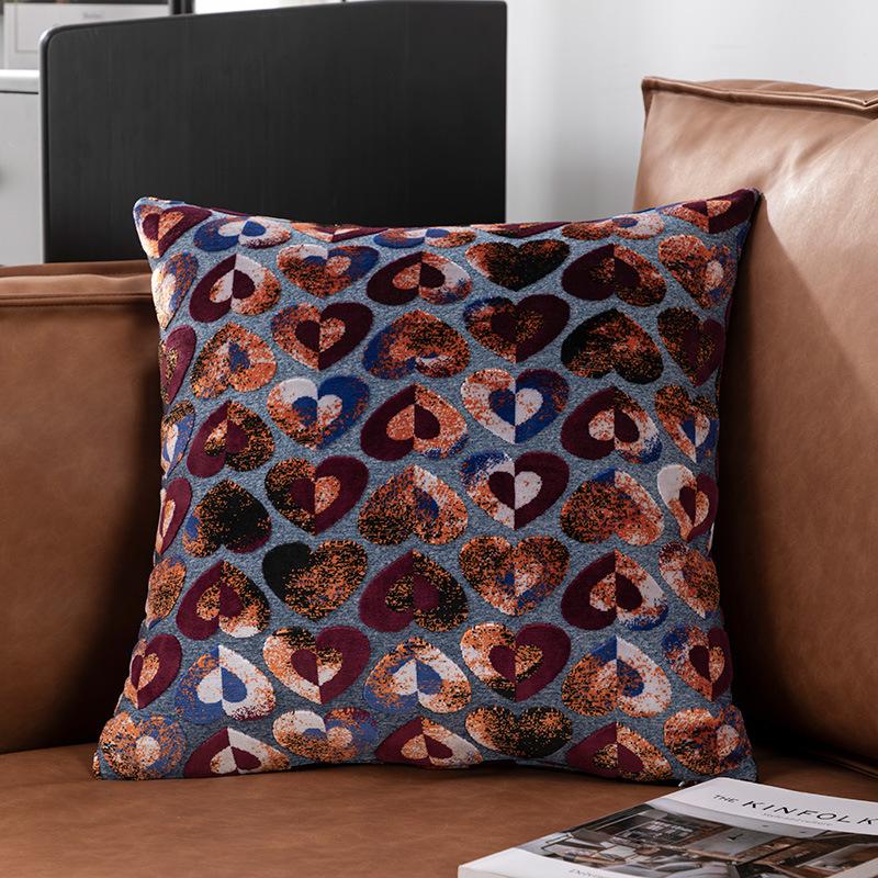 Heart & Star Shaped Jacquard Cut Velvet Throw Pillow Cushion Cover for Sofa Hotel Living Room Decorative Removable Washable