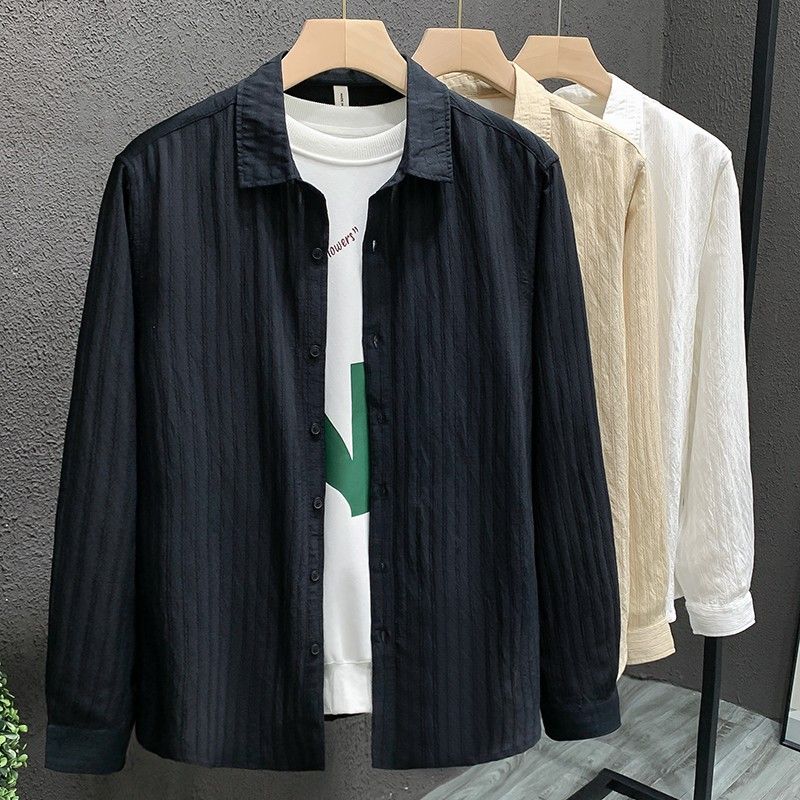 Autumn Long-sleeved Shirt Men's Light Luxury New Solid Color Simple Versatile Shirt Top