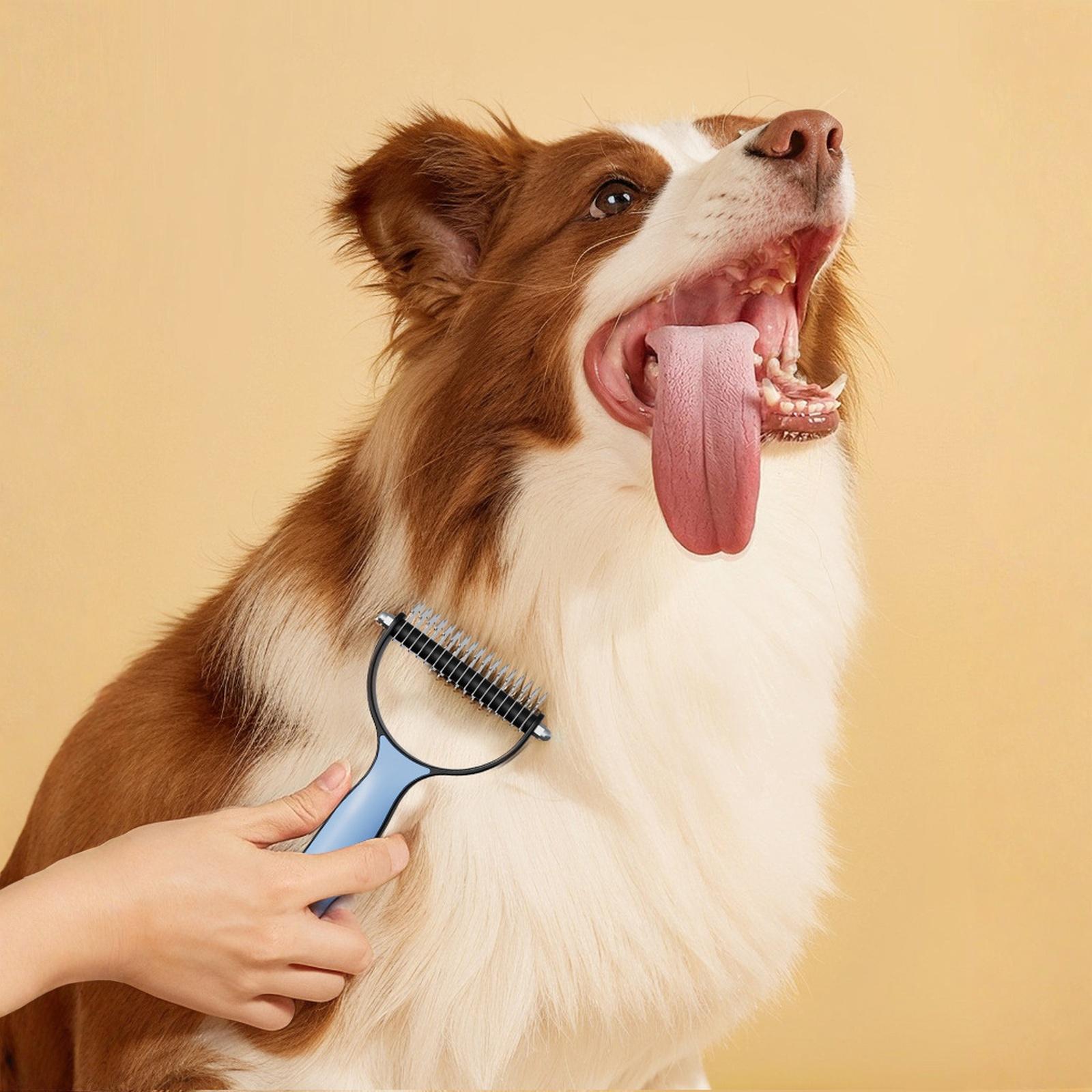 

New 2‑Sided Pet Dematting Comb, Fleam & Hair Removal Brush for Dogs Cats one size синий