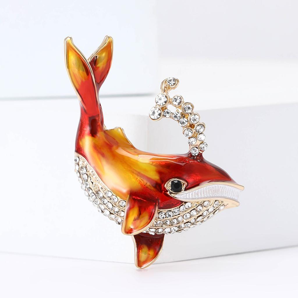 Fashion Enamel Whale Brooches for Women Rhinestone Sea Animal Pins Event Party Gifts New Backpack Decoration Clothes Accessories