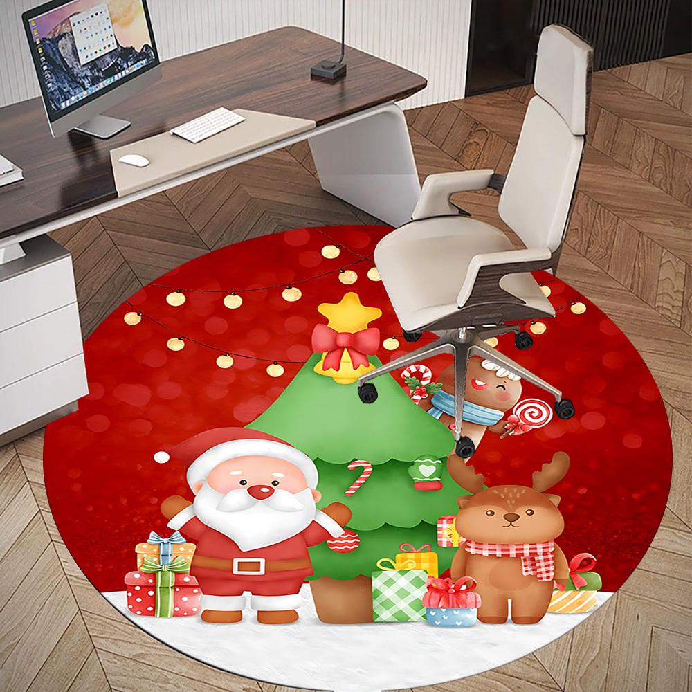 1pc Christmas tree Santa Claus Round Chair mat Area Rug - Non-Slip, Floor Mat for Office, Bedroom, and Indoor Decor c1125224