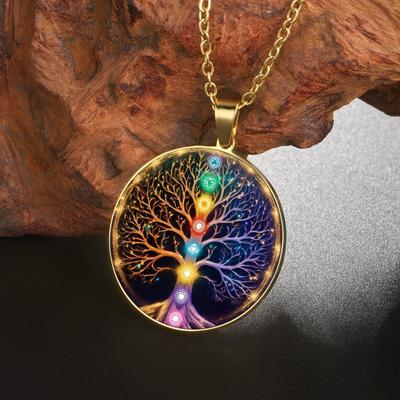 Jeshayuan Magic Tree of Chakras Necklace Colorful Yoga 7 Chakra Necklace Tree Of Life Necklace for Women Stainless Steel Jewelry