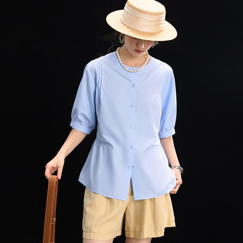 Wudao Women s Sophisticated Commuter Mid-Sleeve Shirt L светло-синий