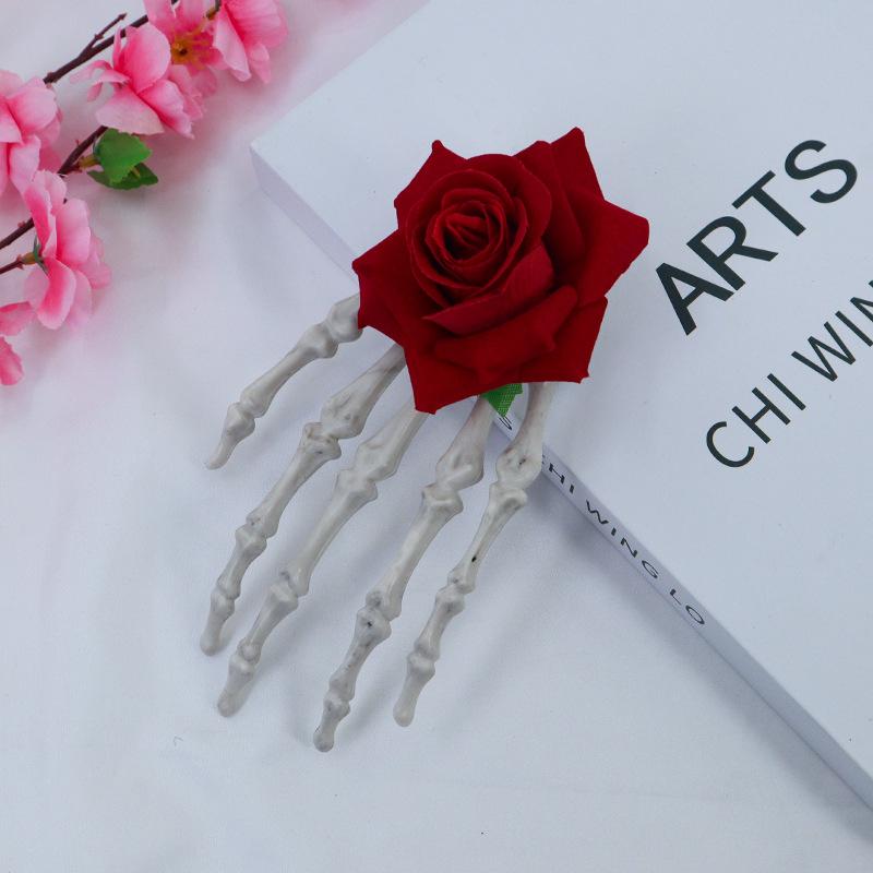 Halloween skull palm headdress, gothic imitation rose lace hairpin, scary atmosphere costume props