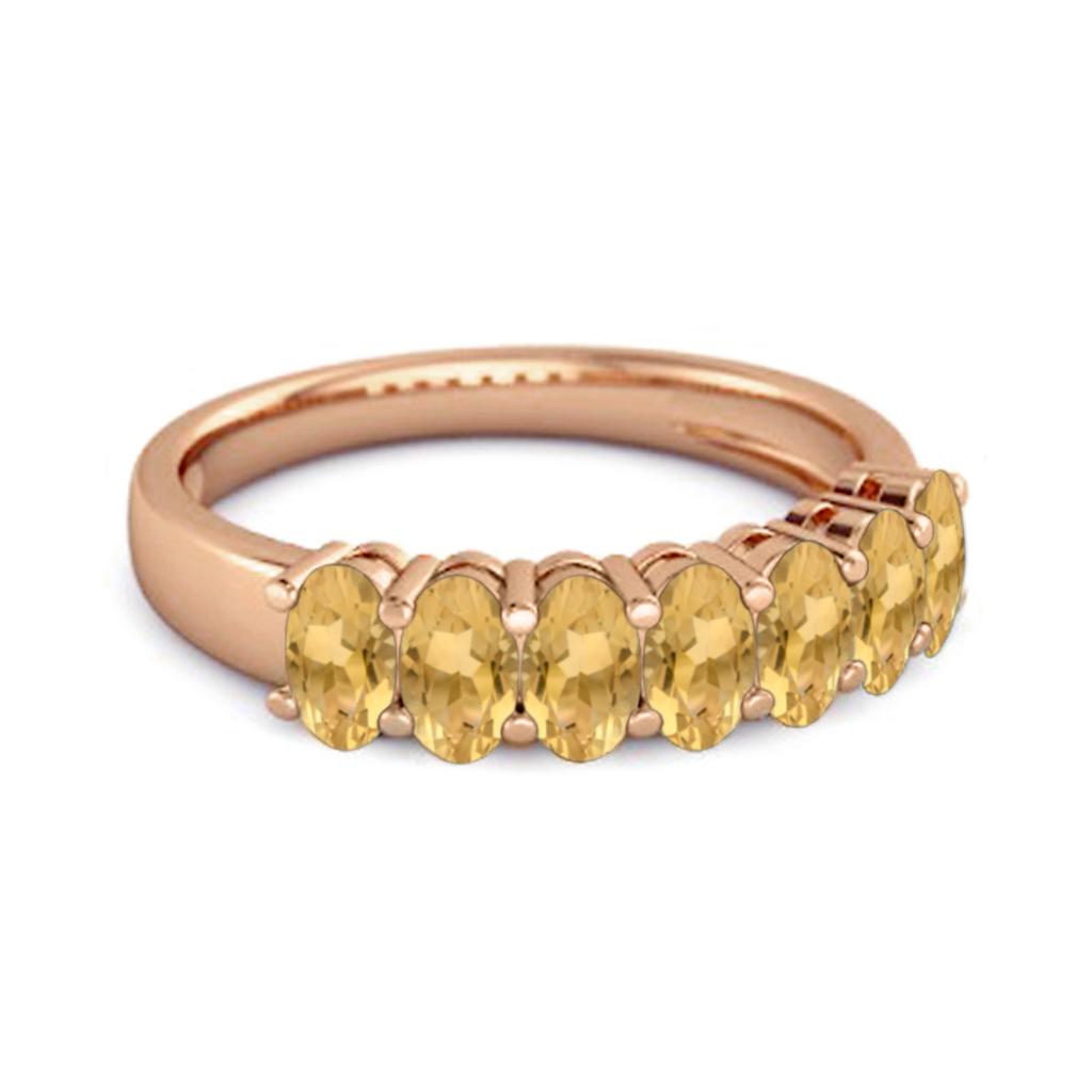 Citrine Classic Eternity Seven Stone Band Ring - 925 Sterling Silver Rose Gold Vermeil
