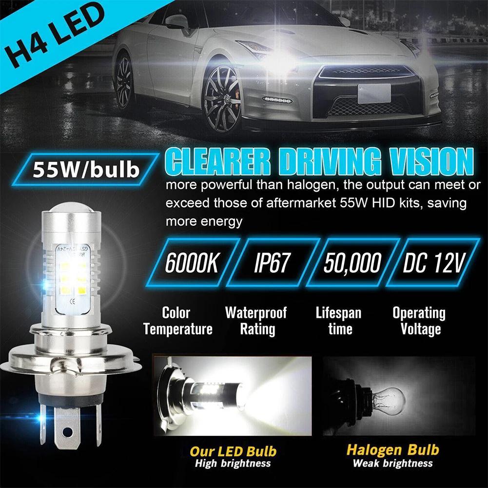 H4 9003 HB2 LED Headlight Bulb Super Bright 12V Car Running Lamp 6000K 220W High Low Beam IP67 Waterproof White Aluminum 15000LM