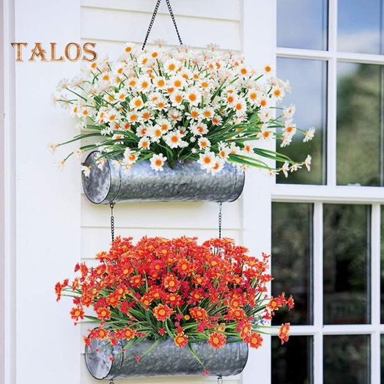 2 Pcs Artificial Daisies Bunch Weatherproof Fake Plants Faux Greenery Artificial Daisies for Indoor Outside Garden Porch Wedding Decor