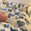 Three-piece Set Korean Girl Heart Cute Rabbit Berry Four-piece Set Simple Checkerboard Bed Sheet Blue Quilt Cover