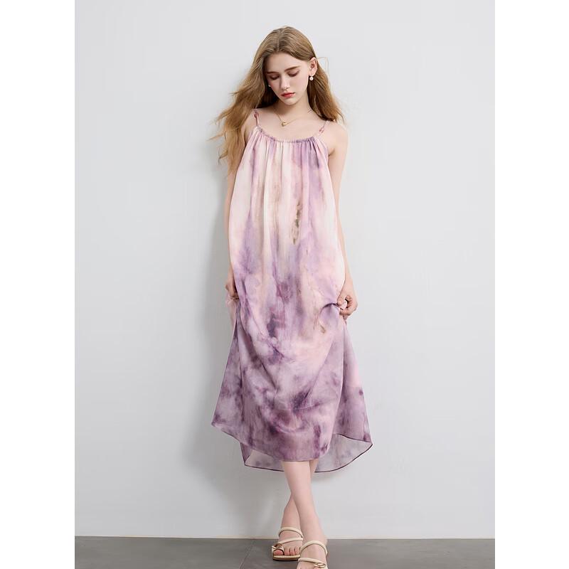 

Sancai 2025 Spring Tie-Dye Print A-Line Maxi Strappy Dress M