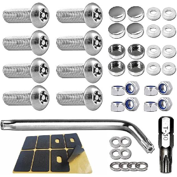 BGGTMO Black License Plate Screws- Stainless Steel Plate Mounting Hardware For Car Tag Frame, Anti-Theft Security Self-Tapping Screws Fit Front