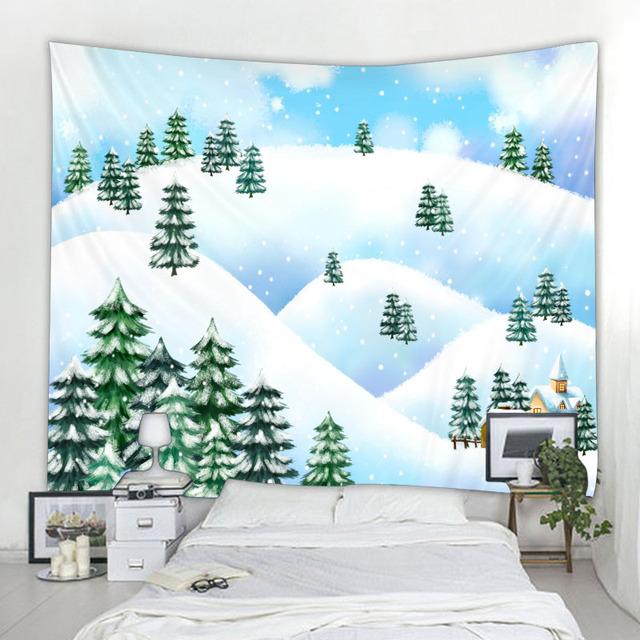 Christmas Snow Tapestry Santa Gifts Fireplace Christmas Tree Elk Wall Hanging Room Bedroom Dormitory Home Decoration