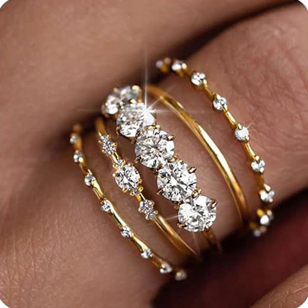 Elegant Round Cubic Zirconia Stackable Ring Set Daily Fashion Upgrade with Round Zirconia Rings Delicate Rings Jewelry