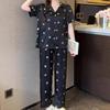 Pyjama court à manches courtes pour femme avec imprimé papillon en soie - Style mignon, pantalon long, vêtements d'intérieur