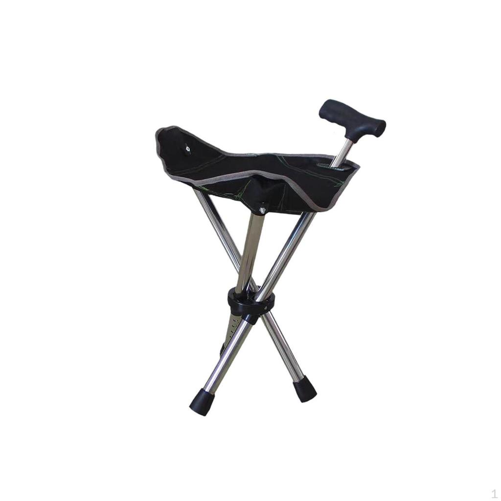 Cane with Seat Ergonomic Adjustable Trekking Hiking Pole for Seniors Camping Black