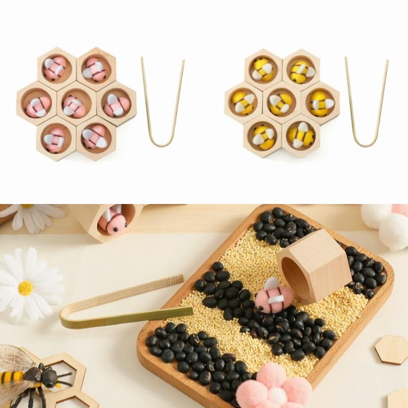 Montessori Wooden Beehive Clip Toy For Children Hand-eye Coordination, Color Recognition And Counting Skills Training