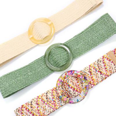 Plage traitée avec ceinture tissée en herbe PP, Ceinture décorative élastique pour femme avec boucle à ardillon