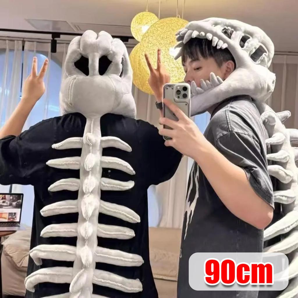Halloween Dinosaur Skeleton Mask, 90/120CM Wearable Realistic Plush Headgear, Funny Cosplay Costume for Party