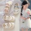 Girls' Hollow-Out Sandals2026Summer New Style Children's Pearl Bow Solid Color Closed-toe Sandals for Toddlers and Older Kids