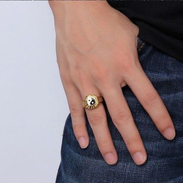Chinese Retro Enamel Yin Yang Bagua Men's Ring In Ethnic Style