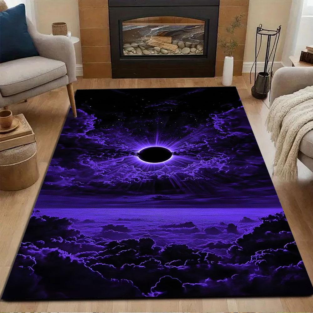 "Purple Eclipse with Cosmic Clouds" Patterned Carpet, Non Slip Mat Suitable for Living Room and Bedroom Sofas