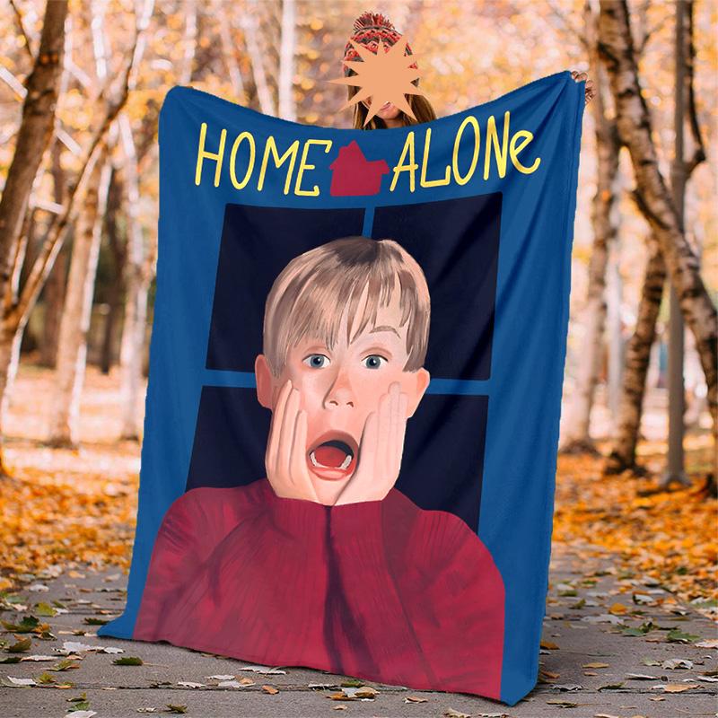 Home Alone Flannel Blanket Soft Warm All-Season Throw, Design for Camping, Car Travel, Hiking Sofa, Bed, Office Perfect Gift for Parties