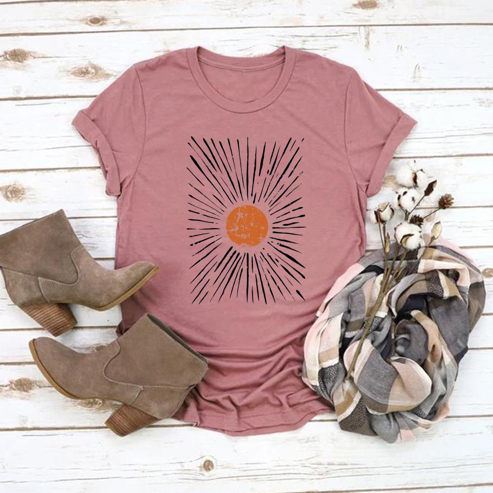 Sunburst Vintage TShirts Boho Shirt Sunshine Graphic Tee Unisex Women Short Sleeve Round Neck Tshirts Retro Aesthetic Clothes