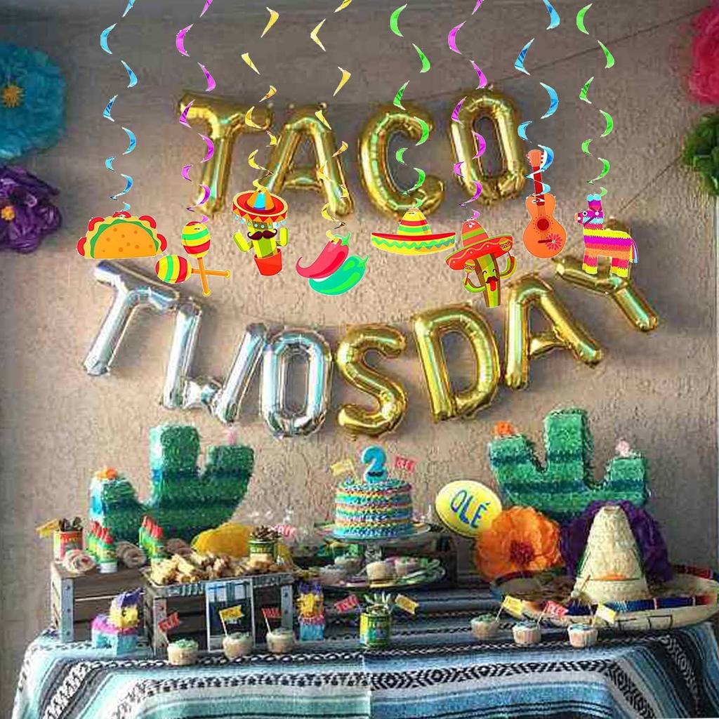 32Pcs Mexican Fiesta Hanging Swirl Decorations - Taco Twosday Birthday, Cinco De Mayo Party Supplies - Taco Party Ceiling Hanging Decorations for