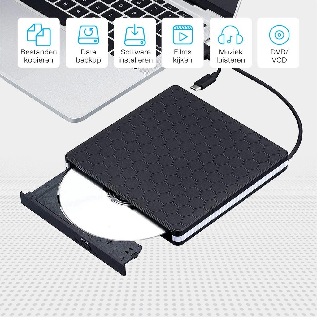 Portable USB 3.0 USB-C External CD DVD Drive DVD +/-RW Burner CD Player Reader Writer Recorder For Laptop Desktop
