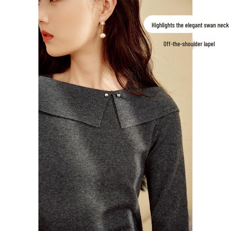 Women's Unique Design Off-Shoulder Lapel Knit Sweater