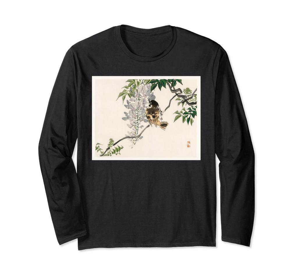 Kono Bairei Vintage Sparrow Bird Painting Japanese Art Long Sleeve T-Shirt