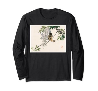 Kono Bairei Vintage Sparrow Bird Painting Japanese Art Long Sleeve T-Shirt
