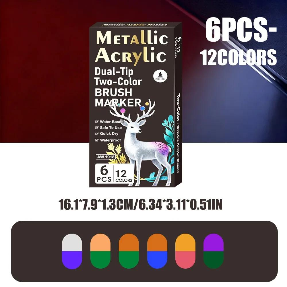 6/12/24Colors Water-based Ink Acrylic Marker Pen Double Head DIY Graffiti Painting Metallic Marker Pen Water-based Marker