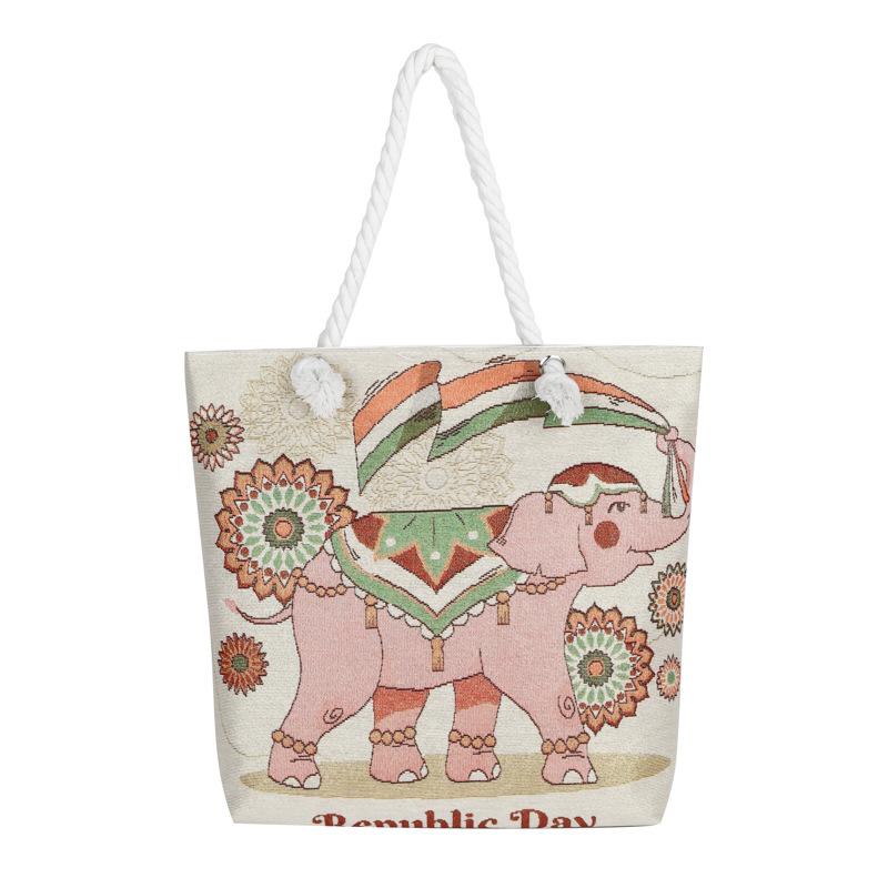 

Tote Single-shoulder Embroidered Women s Bag Casual Tote Large Capacity Hemp Rope Gold Thread